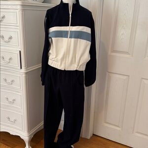 Navy and White Tracksuit with Blue Stripe